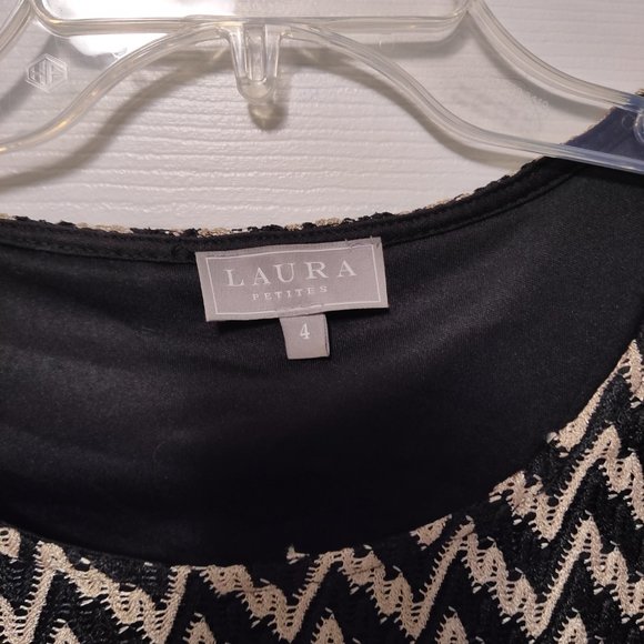 Laura Petites size 4 black and off white / cream color / 3/4 sleeve mini dress - Picture 2 of 5